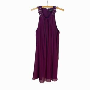 Showcase Dorothy Perkins Burgundy Chiffon Embellished Shift Dress - Size 18